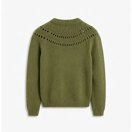 Green Openwork Yoke Crew Neck Sweater factory Green Openwork Yoke Crew Neck Sweater factory
