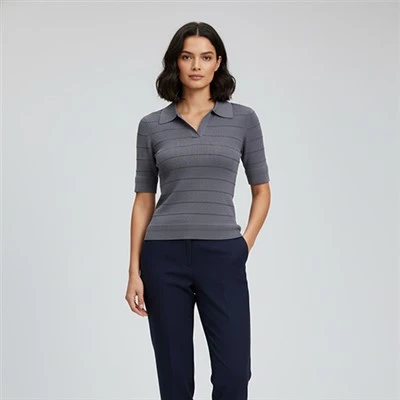 Jersei de llana merino coll polo per a dona