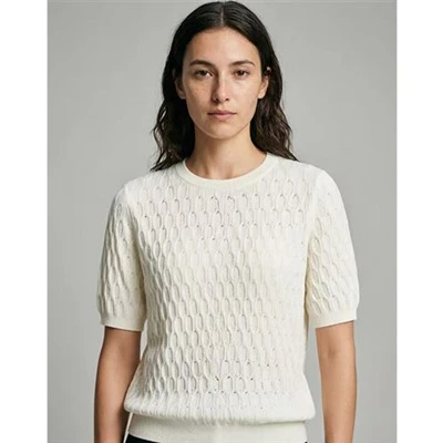Top de màniga curta de punt amb textura blanca